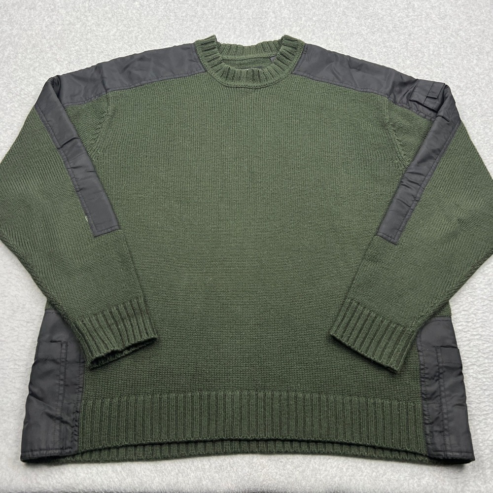 National Geographic Sweater Mens Large‎ Green Wool Tactical Shoulder Patch Knit
